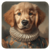 Anthropomorphic golden retriever dressed in Renaissance‑style clothing.