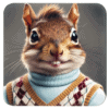 Image of a coaster with image of a squirrel wearing human clothes in a humorous school‑photo pose.