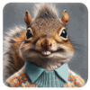 Anthropomorphic squirrel in a goofy school‑photo style portrait.