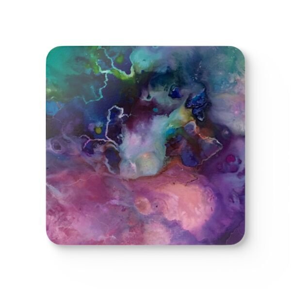 Abstract watercolor coaster photographed from the front.