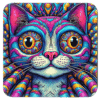 Bright, abstract cat portrait in a trippy art style.