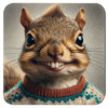 Coaster with image of an anthropomorphic squirrel in a retro school‑photo style, smiling awkwardly.