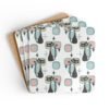 Mid‑century modern atomic cat print coaster set stacked and photographed flat on a table