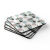Mid‑century modern atomic cat print coaster set stacked and photographed flat on a table