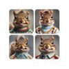 Set of 4 coasters with images of anthropomorphic squirrels in a goofy school‑photo style portraits,