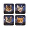 Set of 4 coasters with cat face in space images.