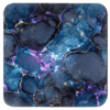 Square coaster with black galaxy marble design in purples turquoise tones.