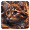 Square coaster with image of a curly hair orange cat face.