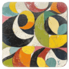 Square coaster with colorful abstract art print image on it.