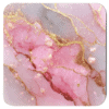 Square coaster with pink and gold glitter design print that looks like marble.