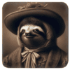 Square coaster with an image of a portrait anthropomorphic sloth dressed in Victorian clothing.