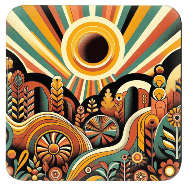 Retro sunset design in mid century modern colors and elements.