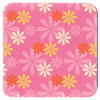 Square coaster with a retro pink and orange flower design.