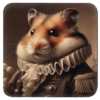 Square coaster with an image of a portrait anthropomorphic hamster dressed in Victorian clothing.