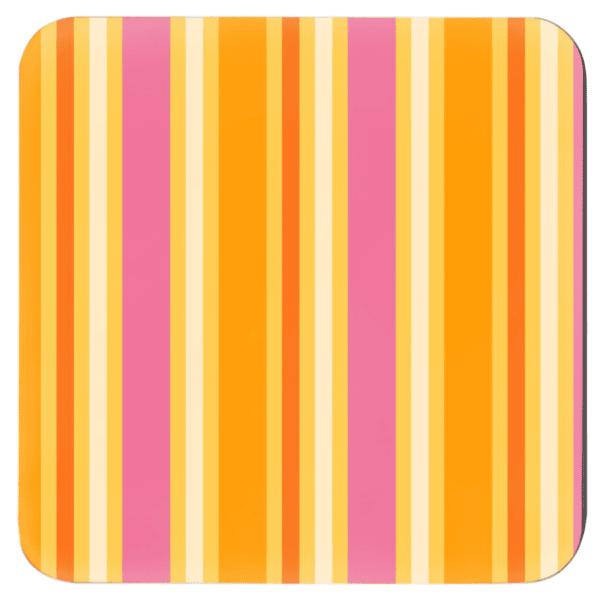 Square coaster with a retro pink and orange stripe design.