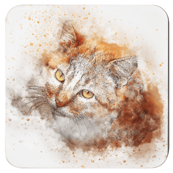 Watercolor style design of an orange cat.