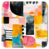 Square coaster with colorful abstract art print on it.
