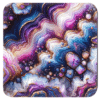 Square coaster with purple, blue, which and gold agate slice design.