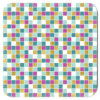 Square coaster with a geometric pattern in pink, gold, teal, aqua and white colors.