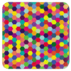Square coaster with multi colored hexagon geometric design.