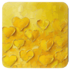 Square coaster with yellow impasto style heart painting print.