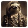 Square coaster with an image of a portrait anthropomorphic sloth dressed in Victorian clothing.