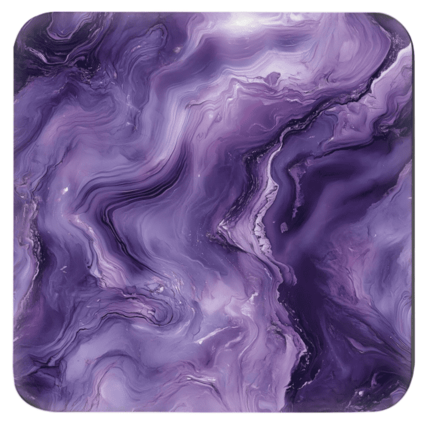 Square coaster with a purple marble print.