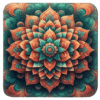 Coral and green mandala design on a square coaster.