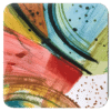 Square coaster with colorful abstract art printed on it.