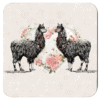 coaster set with image of shabby chic style background and two alpaca images.
