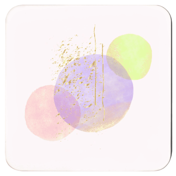 Square coaster with soft pastel abstract design printed on it.