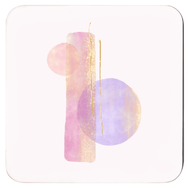 Square coaster with soft pastel abstract design printed on it.