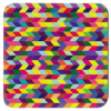 Square coaster with multi colored polygon geometric design.
