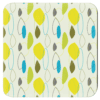 Set of 4 coasters with lime, olive and turquoise mid century modern print design.