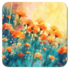 Square coaster with a watercolor image of poppies.
