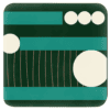 Square coaster with a mid century modern design in teal, green and off white colors.