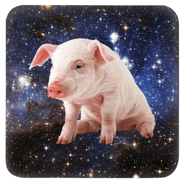 Pig with a space background image.