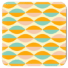 Square coaster with a mid century modern oval design in yellow, light pink, orange, aqua.