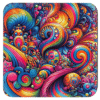 Square coaster with a 70's retro swirling bright psychedelic colors trippy design.