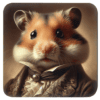Square coaster with an image of a portrait anthropomorphic hamster dressed in Victorian clothing.
