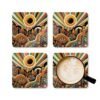 Coaster set with a retro sunset design in mid century modern colors and elements.
