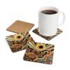Coaster set with a retro sunset design in mid century modern colors and elements.
