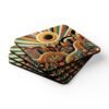 Coaster set with a retro sunset design in mid century modern colors and elements.