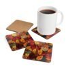 Fall leaves design that looks like stained glass coaster set shown with a mug for scale.