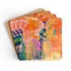 Orange abstract art coaster set stacked.