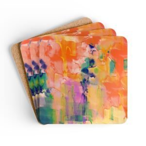 Orange abstract art coaster set stacked.
