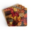 Fall leaves design that looks like stained glass coaster set stacked.