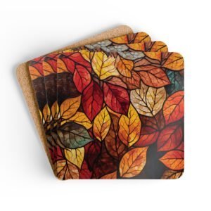 Fall leaves design that looks like stained glass coaster set stacked.