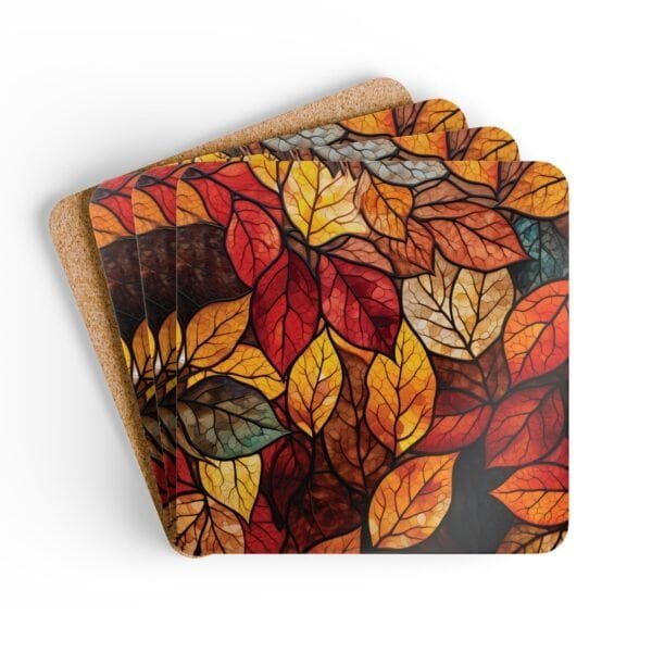 Fall leaves design that looks like stained glass coaster set stacked.