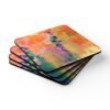 Orange abstract art coaster set stacked.